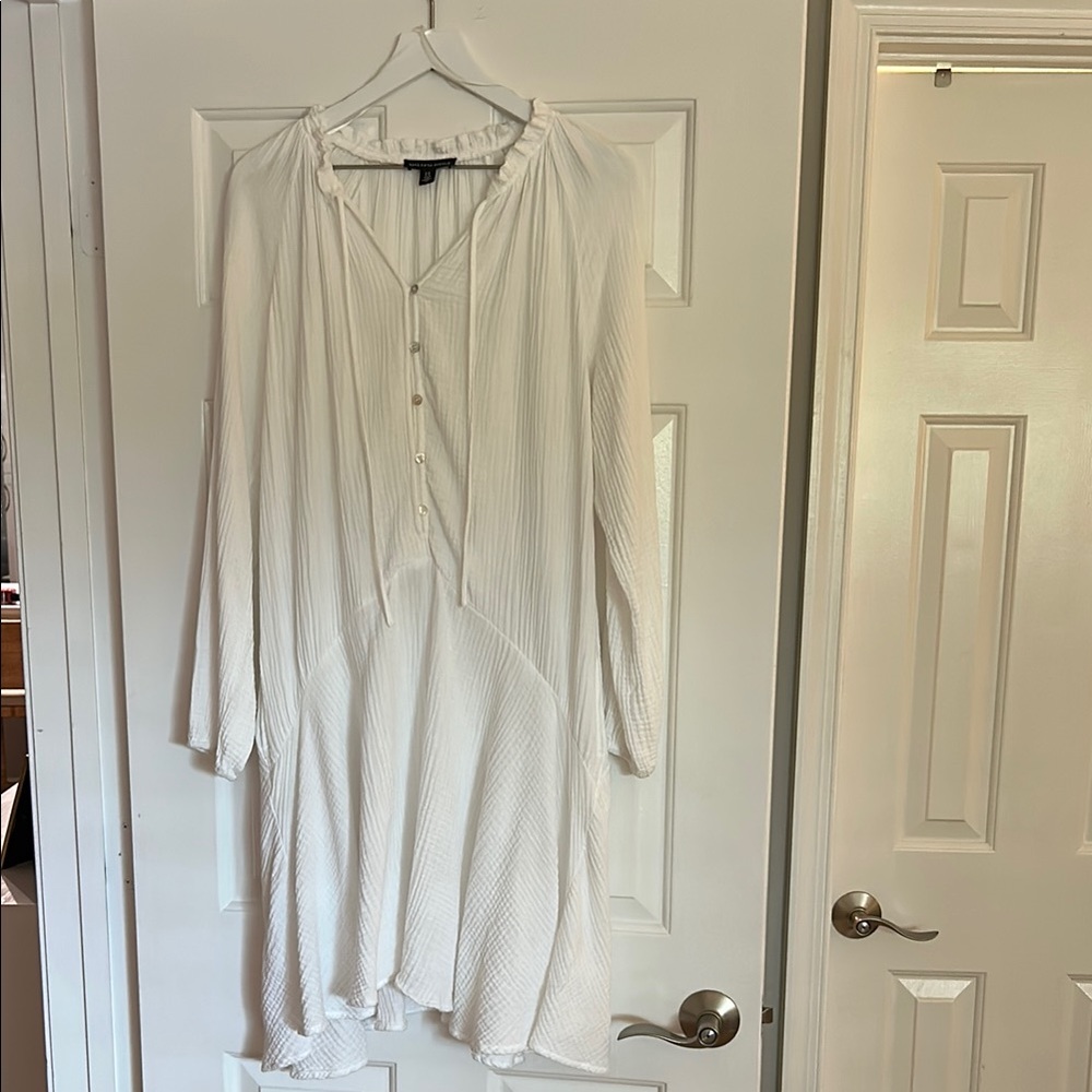 White Long-Sleeve V-Neck Textured Women's Dress